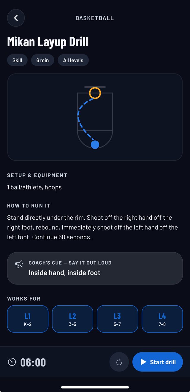 Royal Athletes drill with an animated court diagram