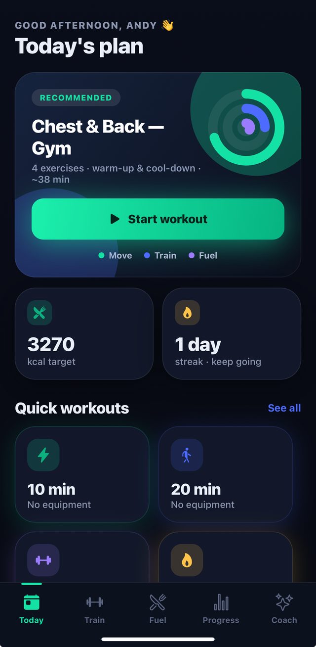 Surge iOS app: today's training plan